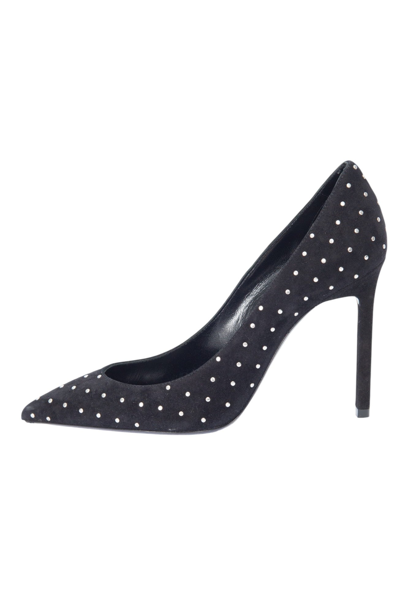 SAINT LAURENT Black Suede Anja 105 Studded Pumps Size 35.5 US 5.5