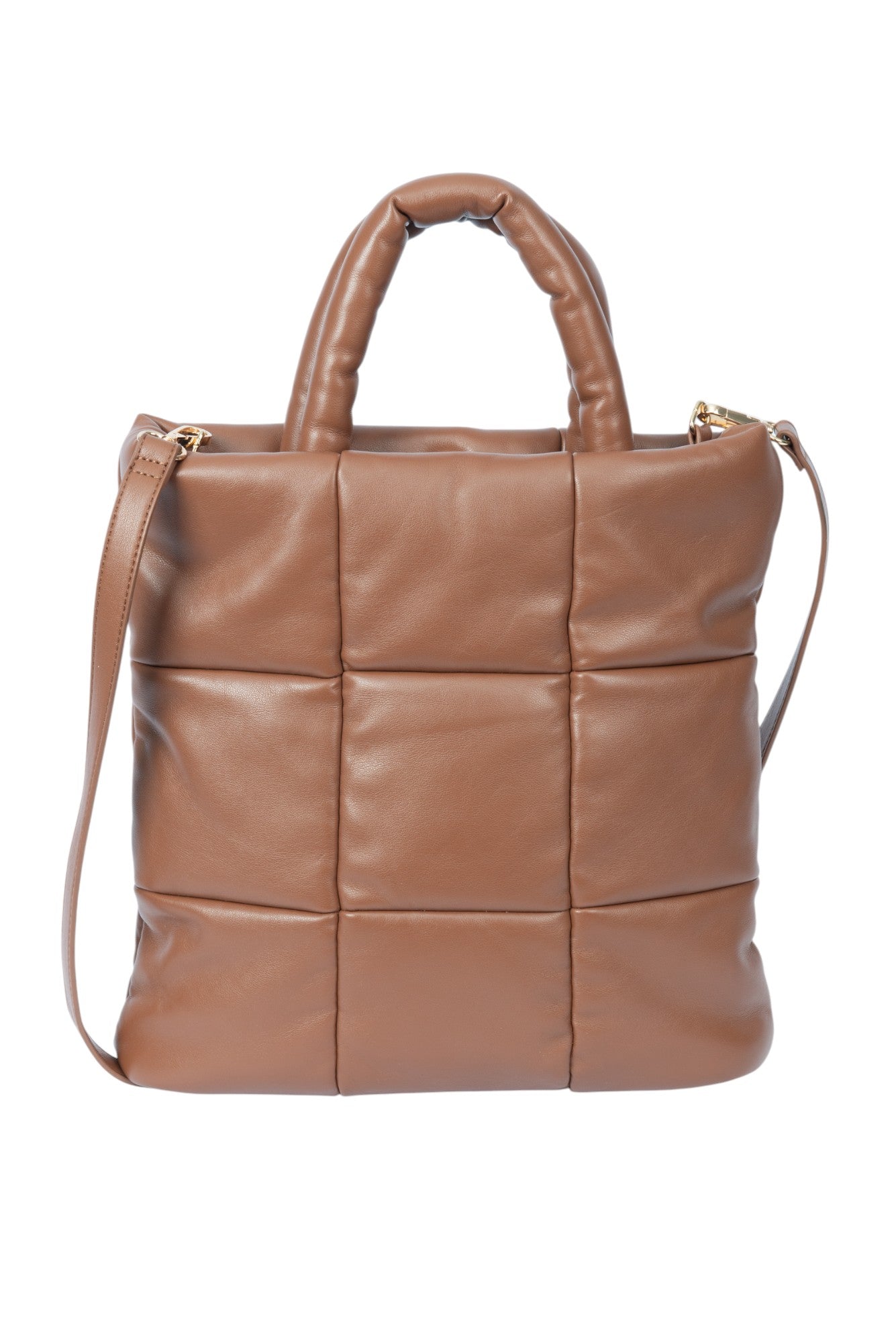 AQUA Brown Faux Leather Quilted Puffer Crossbody Tote Bag