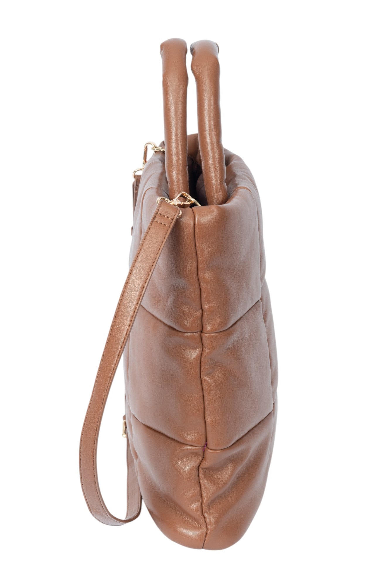 AQUA Brown Faux Leather Quilted Puffer Crossbody Tote Bag