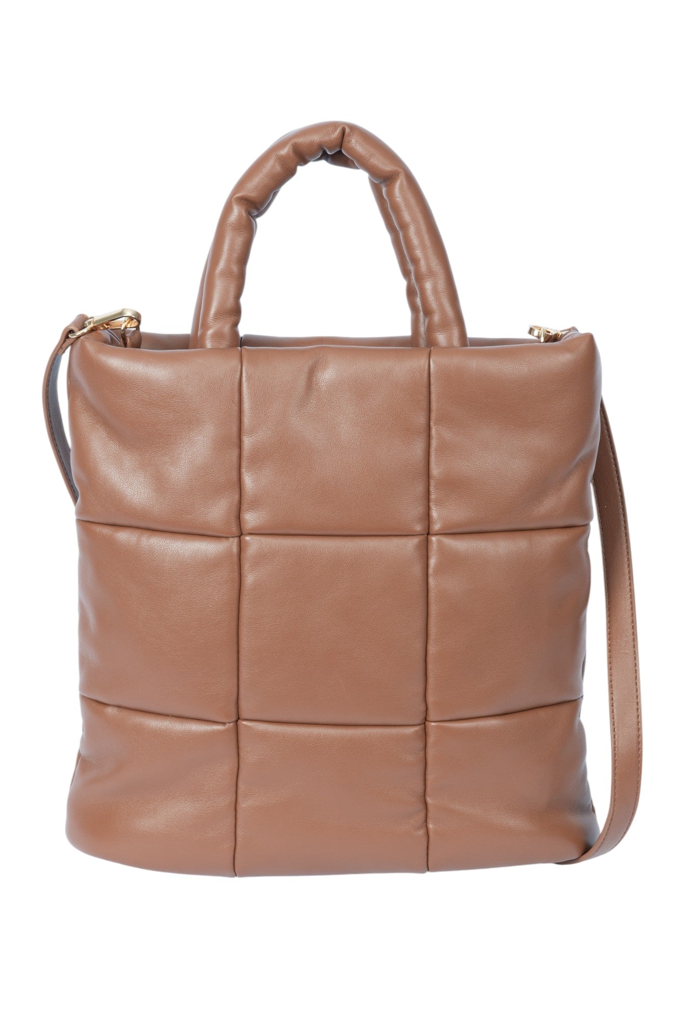 AQUA Brown Faux Leather Quilted Puffer Crossbody Tote Bag