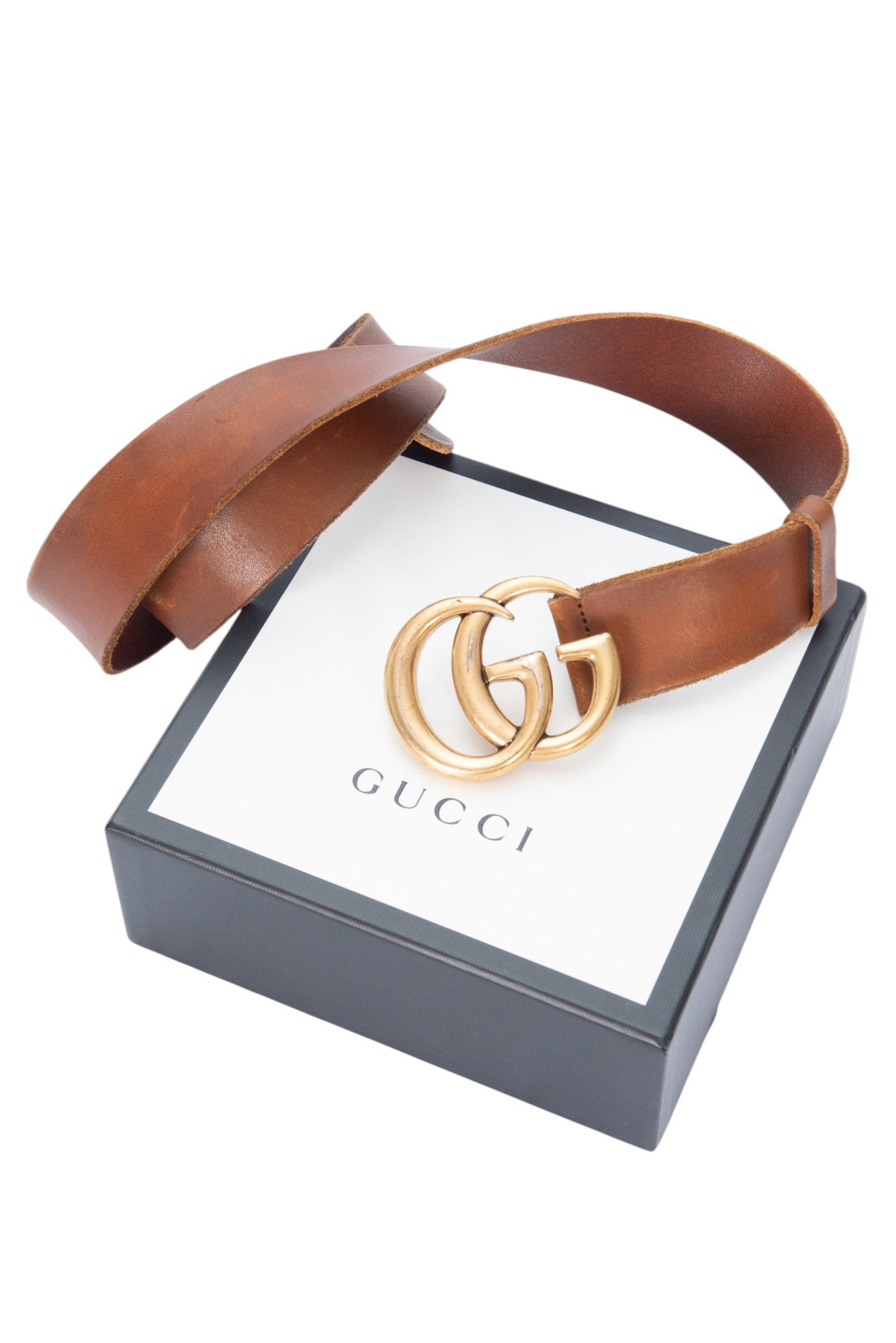 GUCCI Brown Leather GG Marmont Belt L