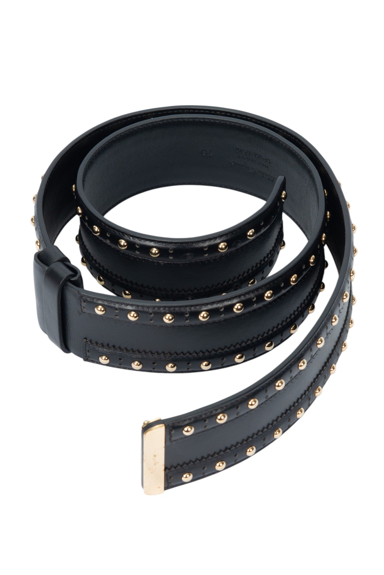 SALVATORE FERRAGAMO Black Leather Studded Belt Size S
