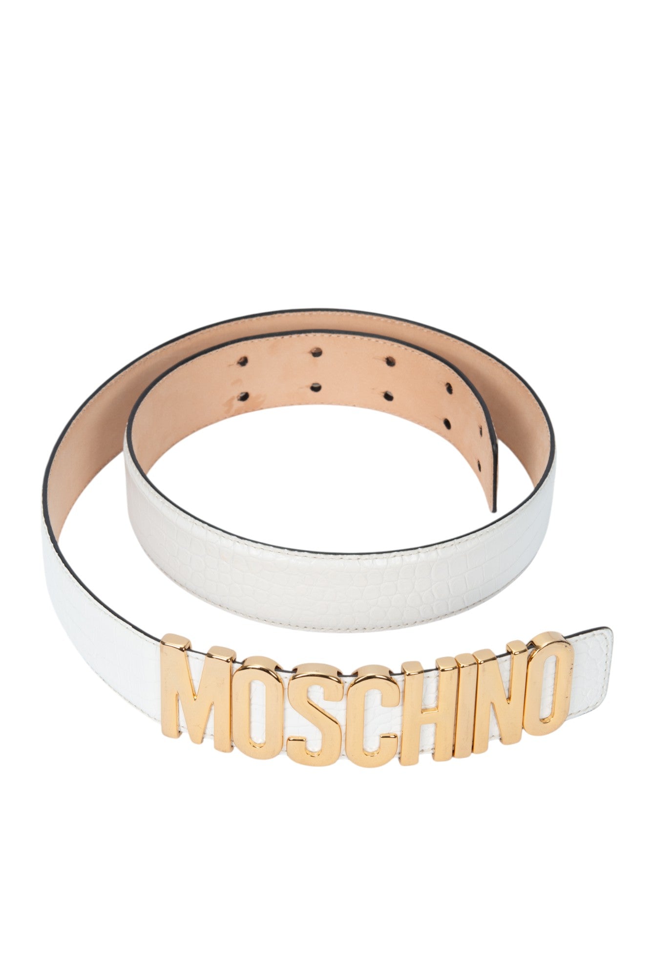 MOSCHINO White Leather Classic Logo Waist Belt Size L