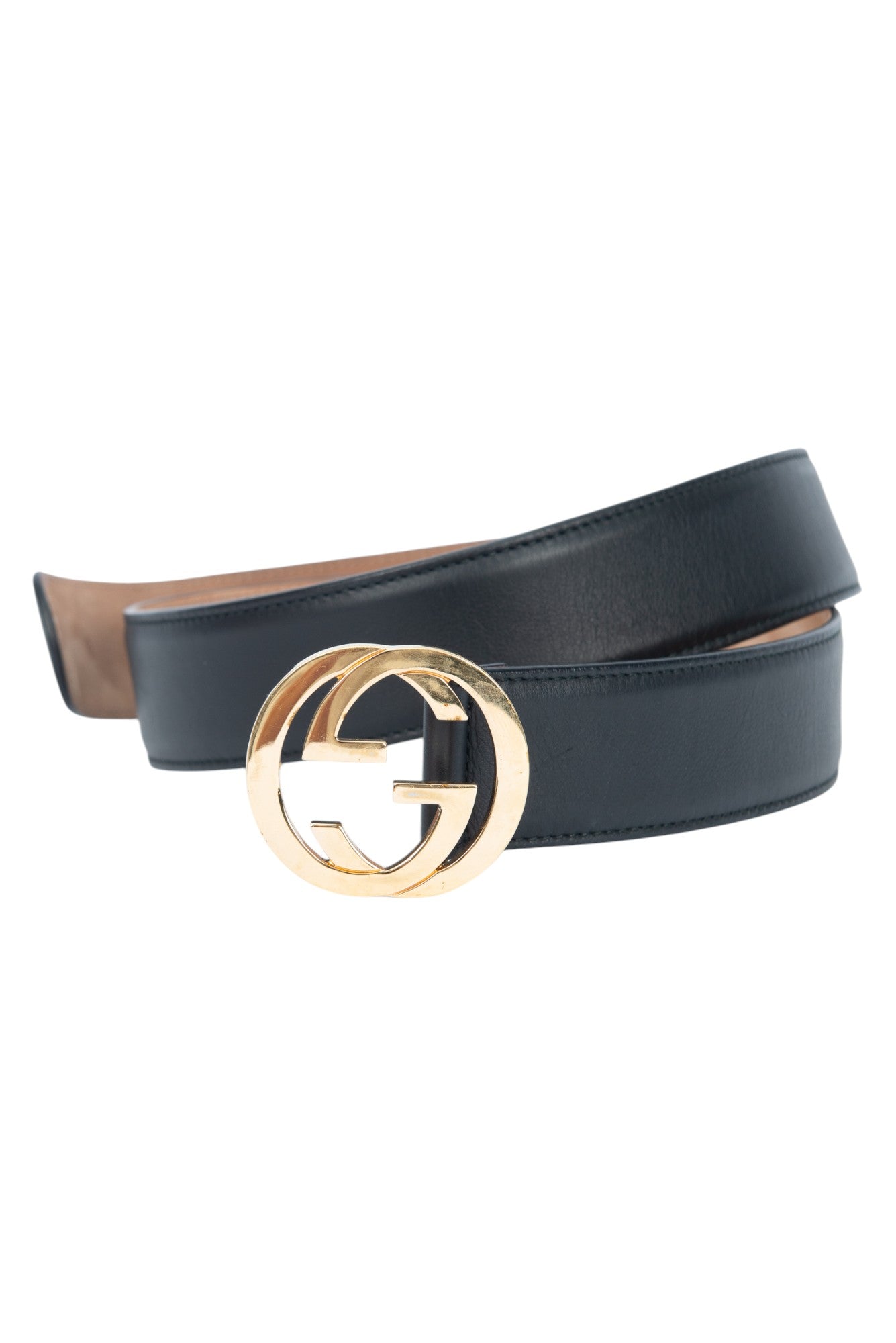 GUCCI Black Leather GG Marmont Buckle Belt Size 85
