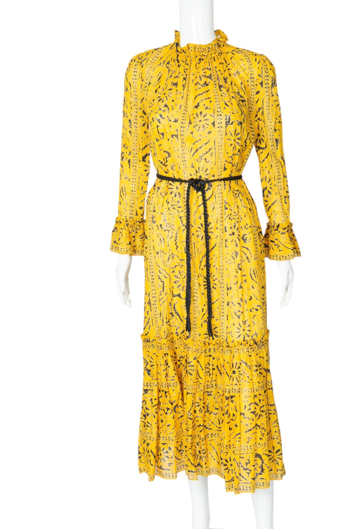ZIMMERMANN Yellow Cotton Printed Lulu Belted Maxi Dress Size 0P