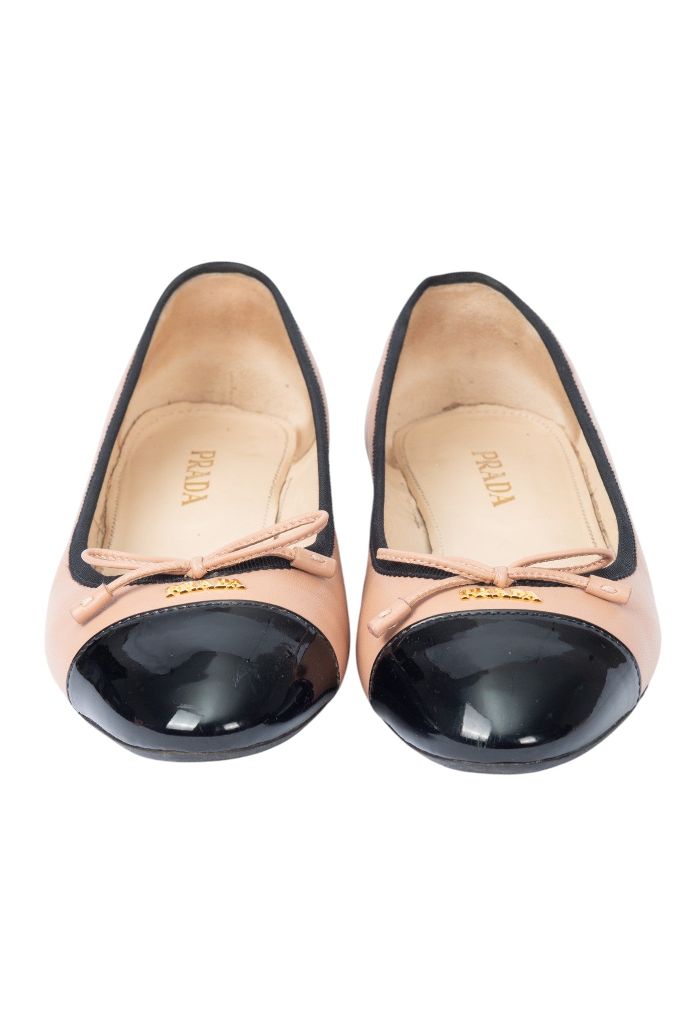 PRADA Pink Leather Logo Bow Ballet Flats Size 38.5 US 8.5