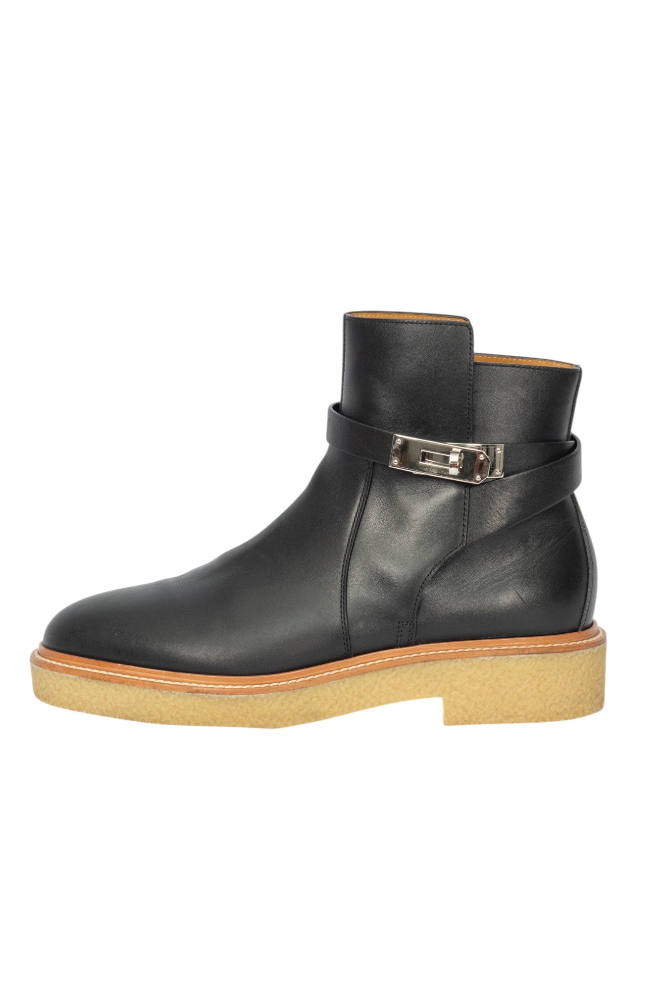 HERMÈS Black Leather History Ankle Boots Size 38.5 US 8.5
