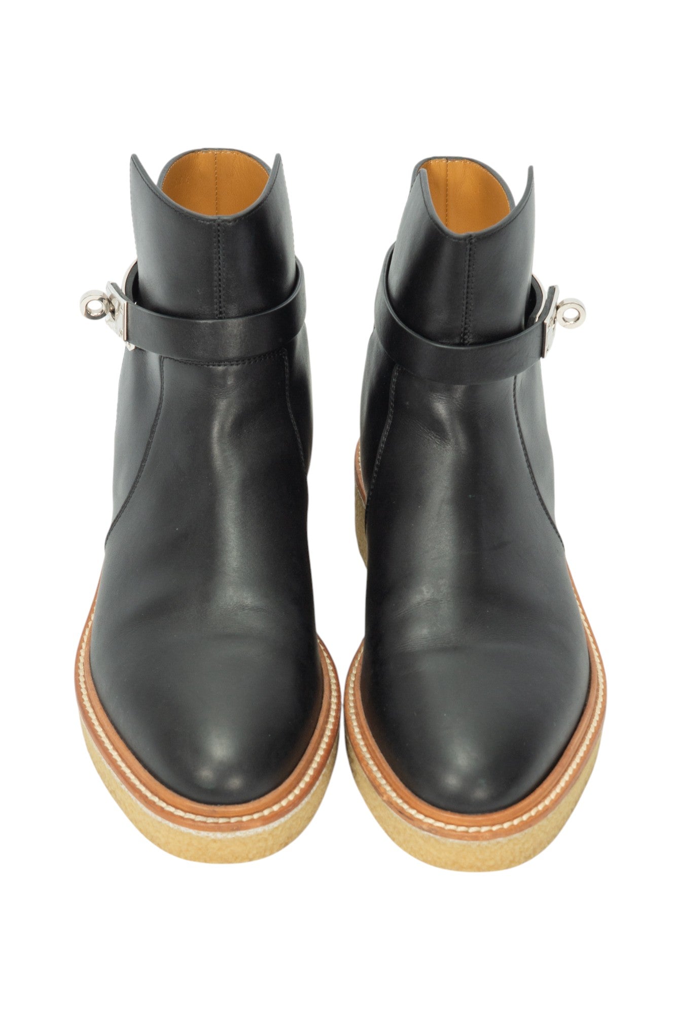 HERMÈS Black Leather History Ankle Boots Size 38.5 US 8.5