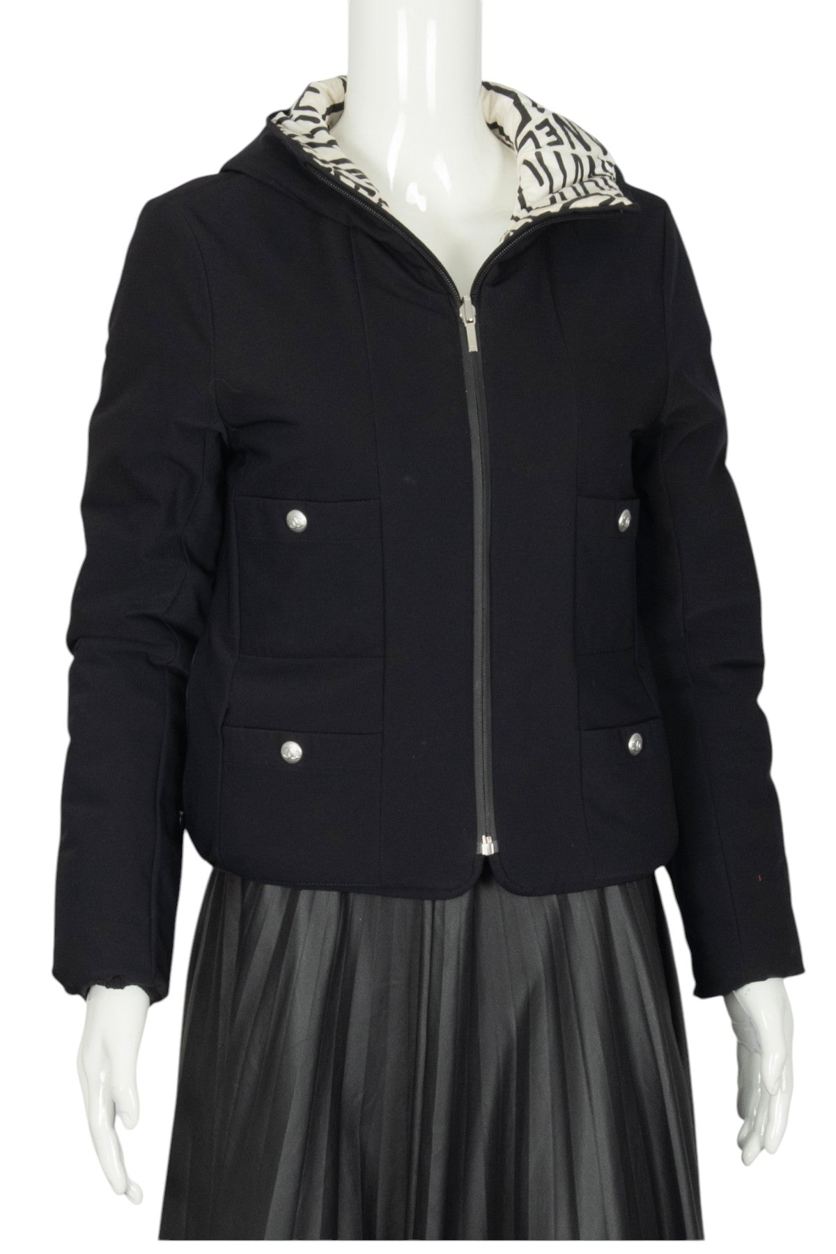 CHANEL Black White Down Coco Reversible Jacket Size 36 US 4