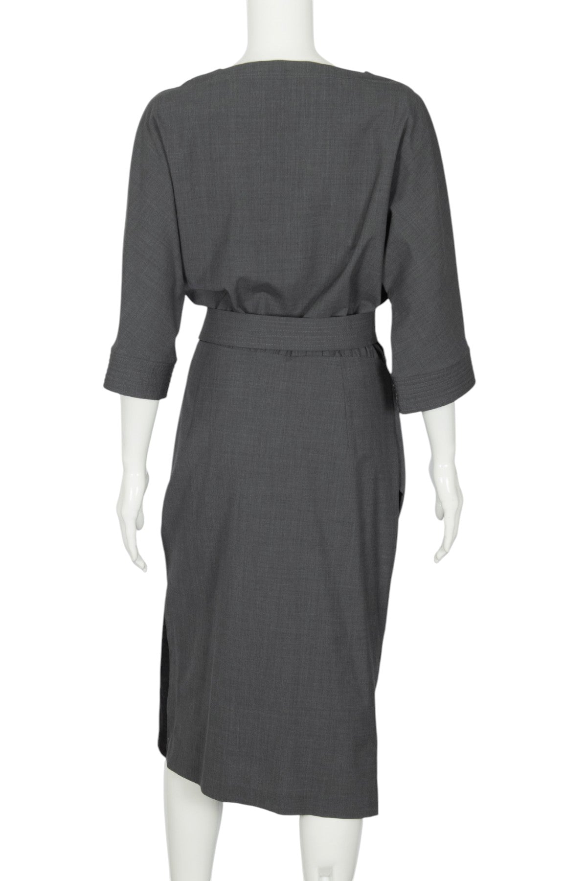 BRUNELLO CUCINELLI Gray Wool Blend Belted Midi Dress Size M