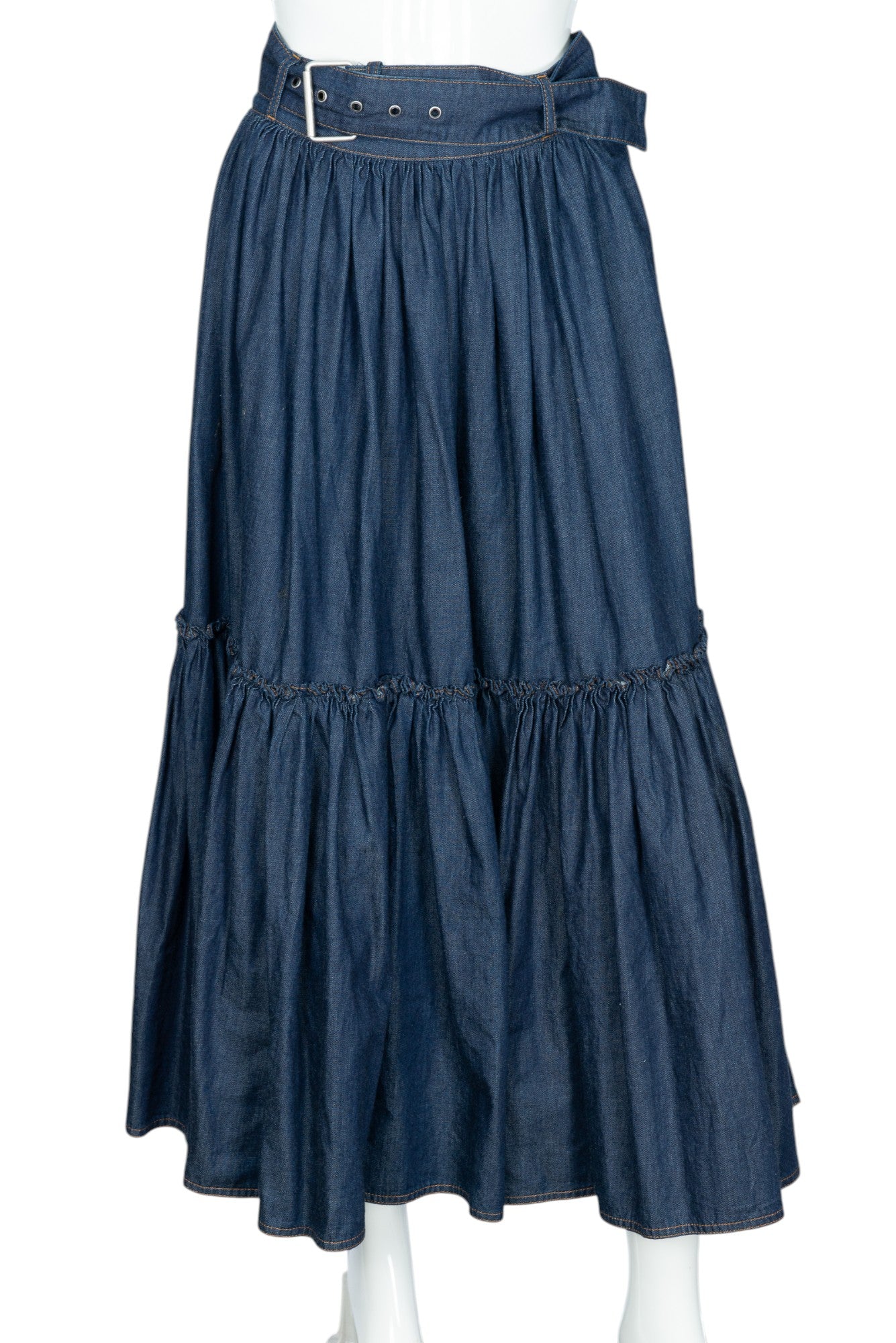 DIOR Denim Blue Belted Tiered Skirt Size 6