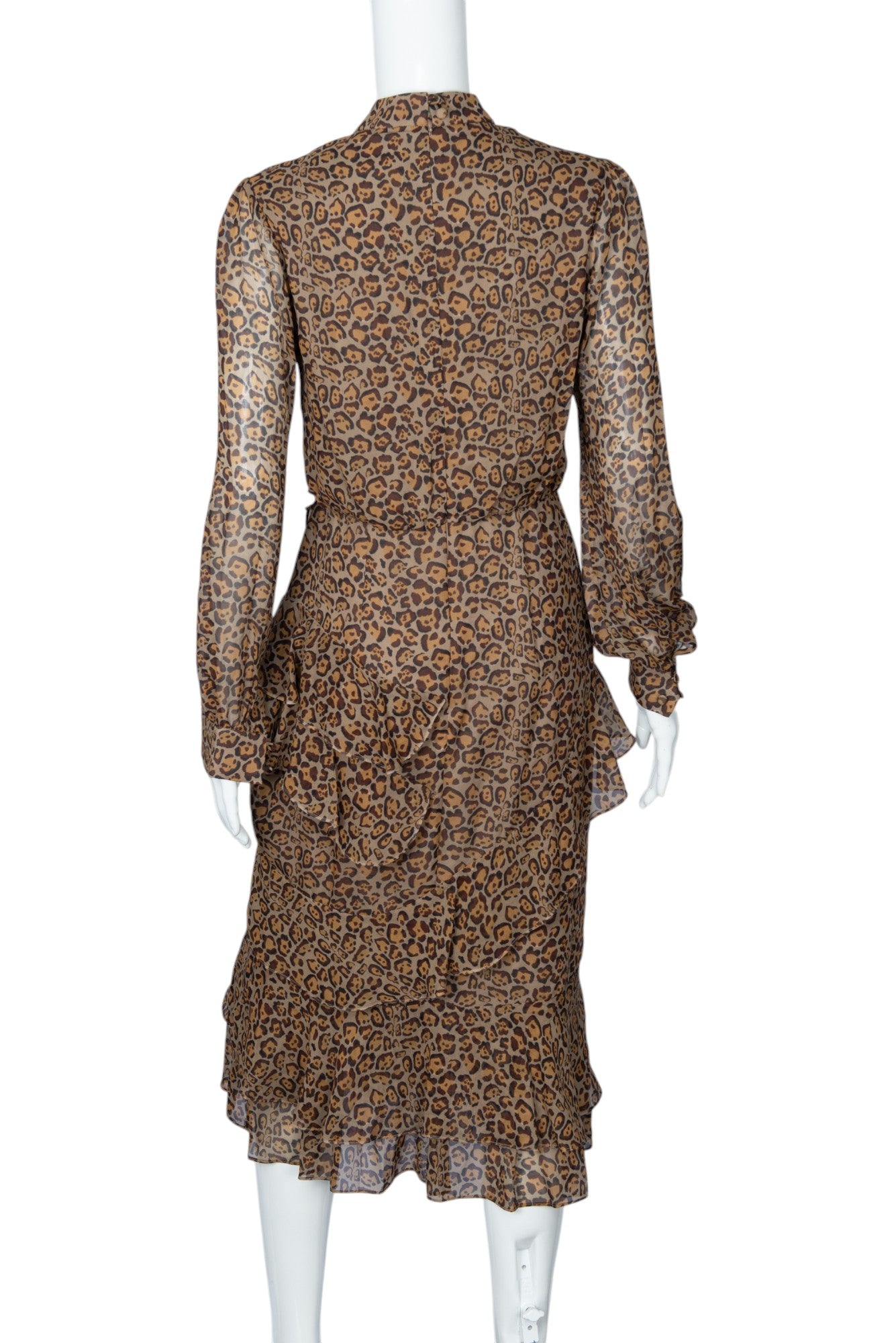 SALONI Beige Silk Leopard Print Midi Dress Size 4