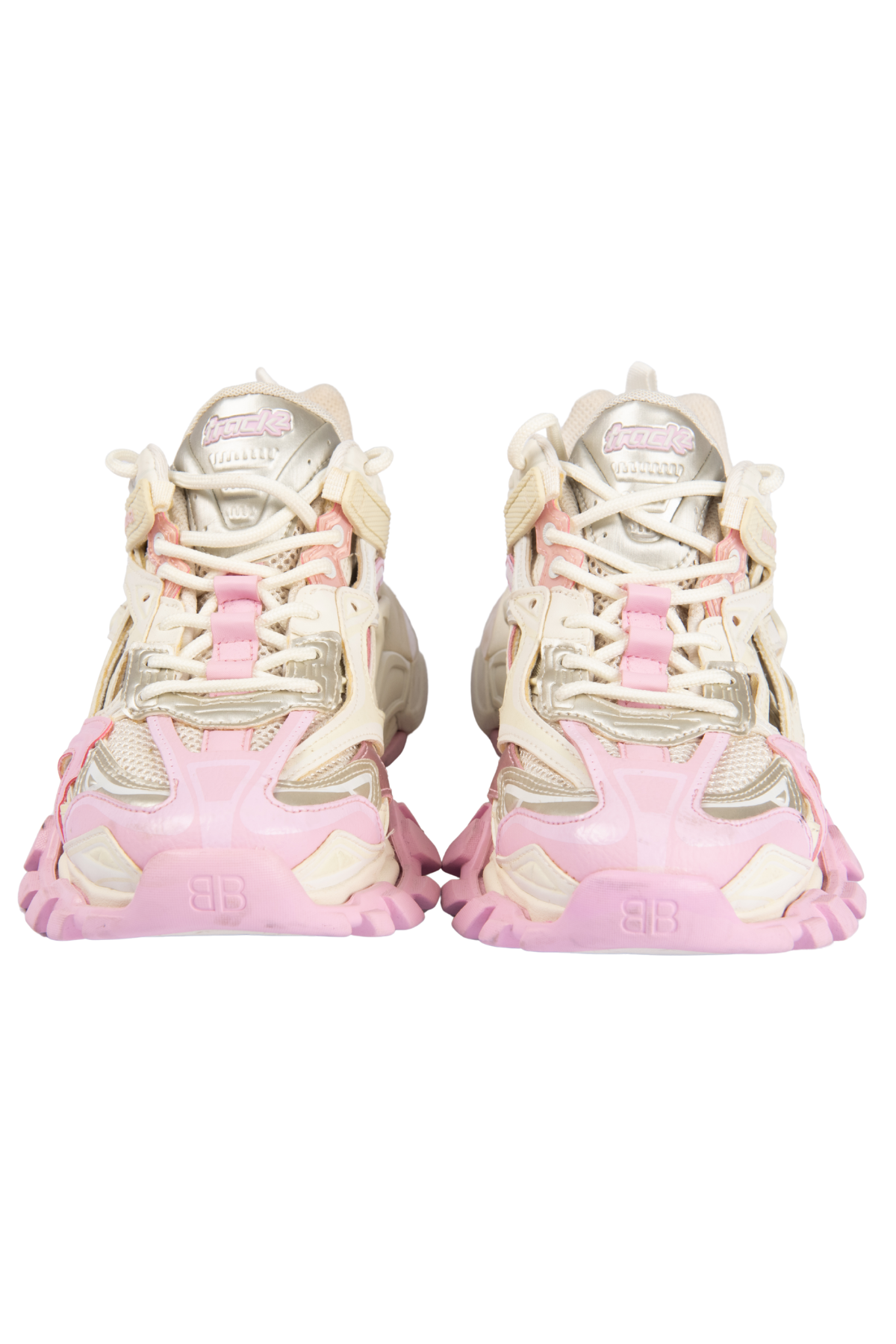 BALENCIAGA White/Pink Mesh 2.0 Track Sneakers Size 38 US 8