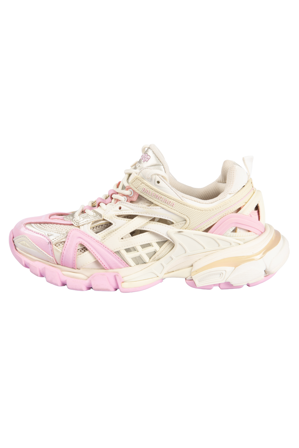 BALENCIAGA White/Pink Mesh 2.0 Track Sneakers Size 38 US 8