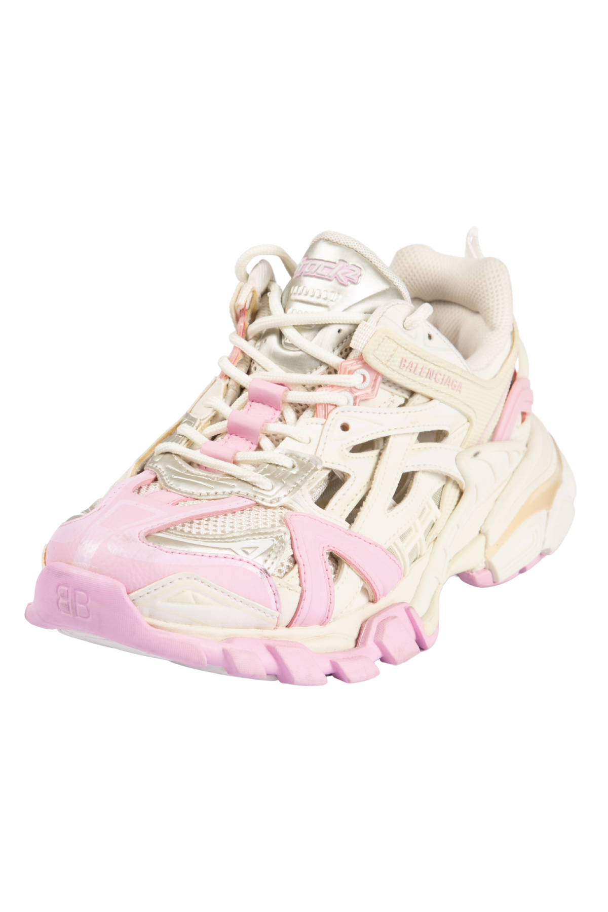 BALENCIAGA White/Pink Mesh 2.0 Track Sneakers Size 38 US 8