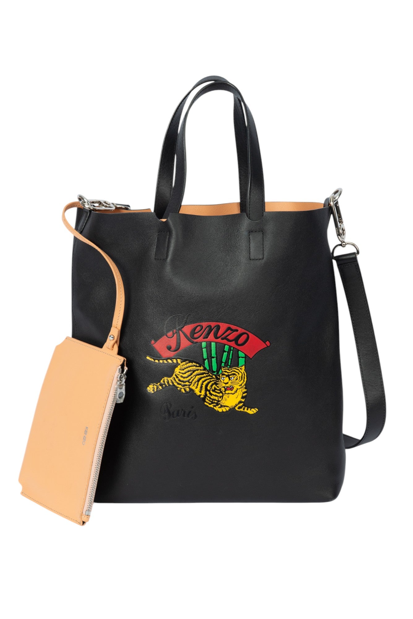 KENZO Black Leather Medium Tote Bag