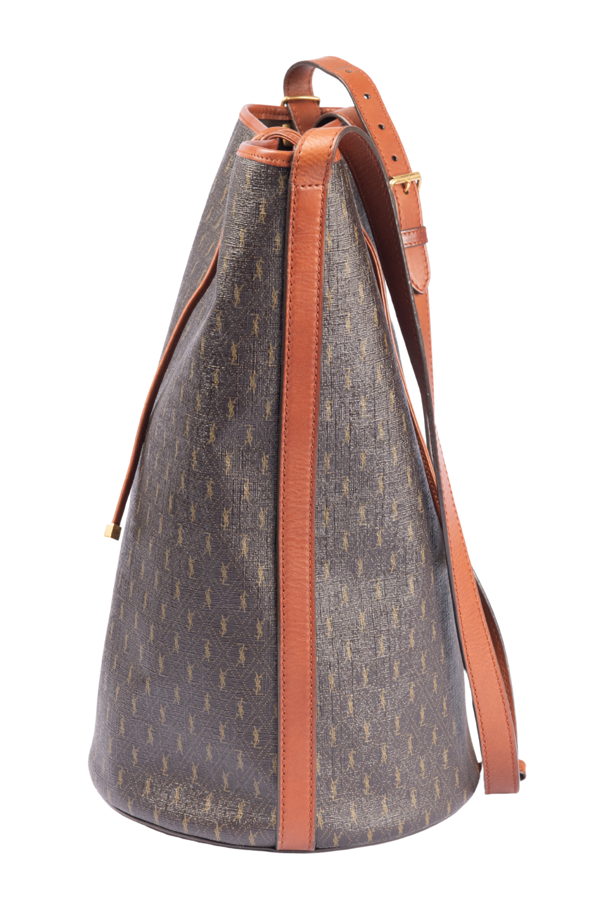 SAINT LAURENT Brown Leather Le Monogramme Bucket Bag