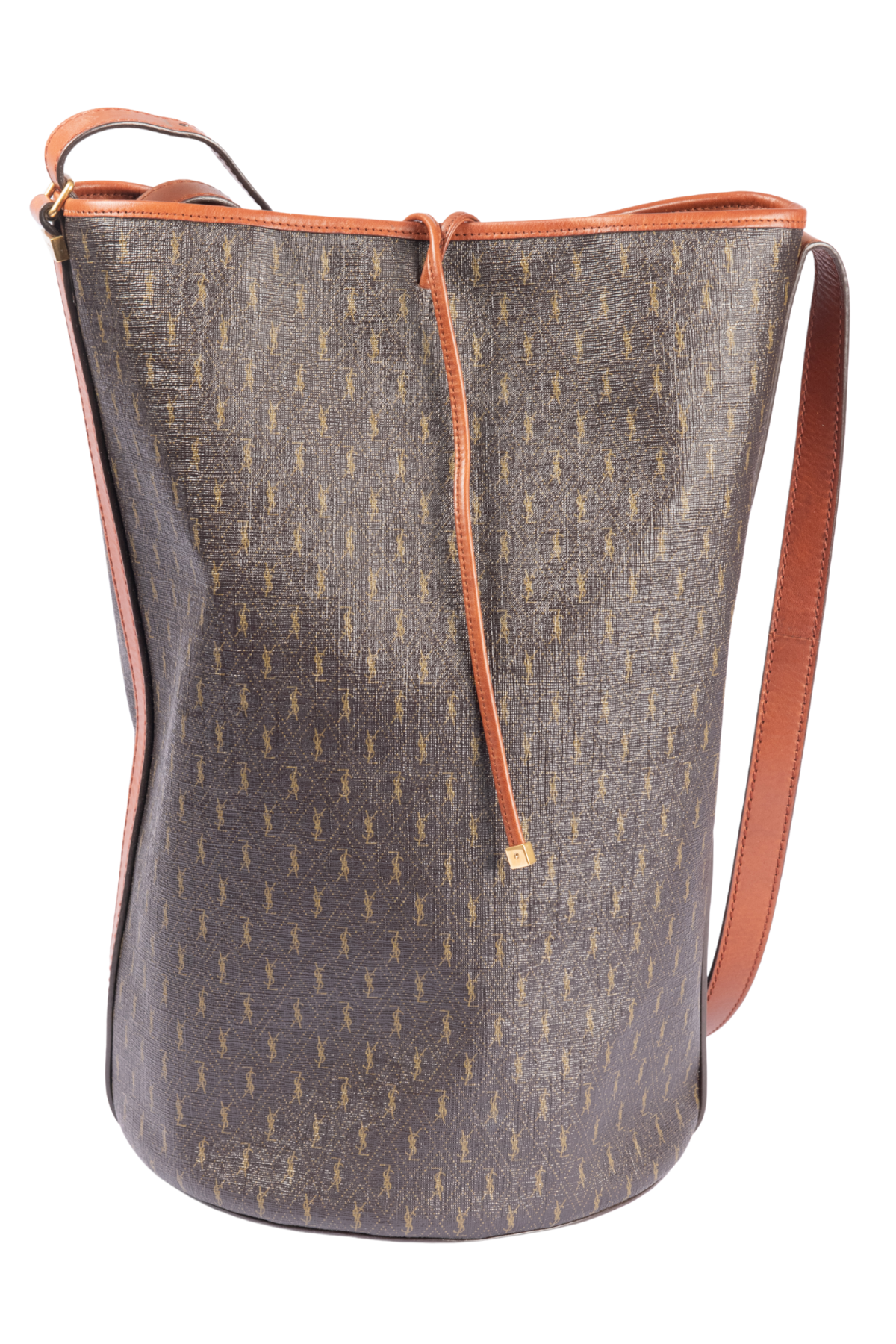 SAINT LAURENT Brown Leather Le Monogramme Bucket Bag