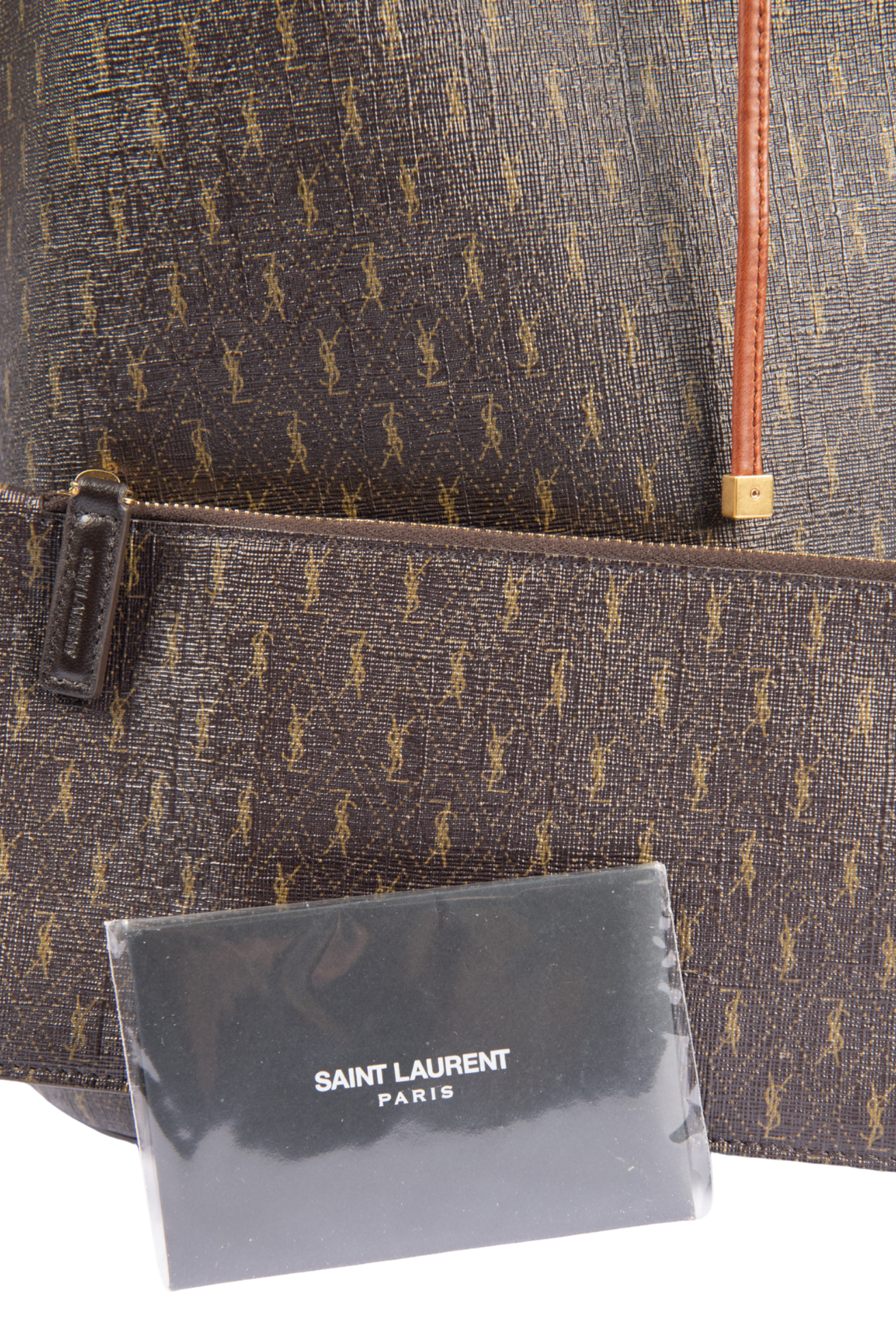 SAINT LAURENT Brown Leather Le Monogramme Bucket Bag