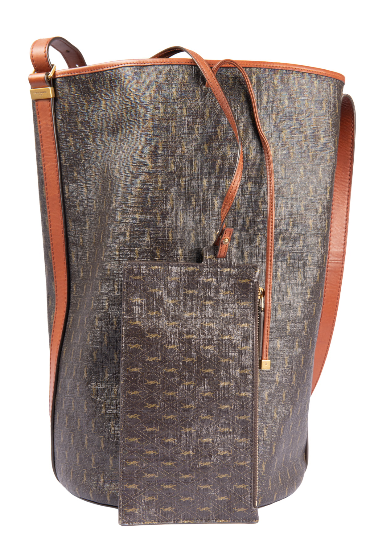 SAINT LAURENT Brown Leather Le Monogramme Bucket Bag