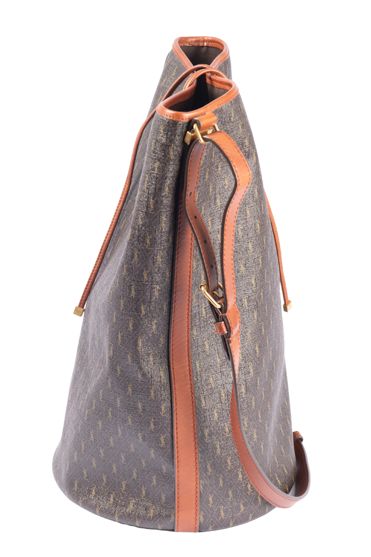 SAINT LAURENT Brown Leather Le Monogramme Bucket Bag