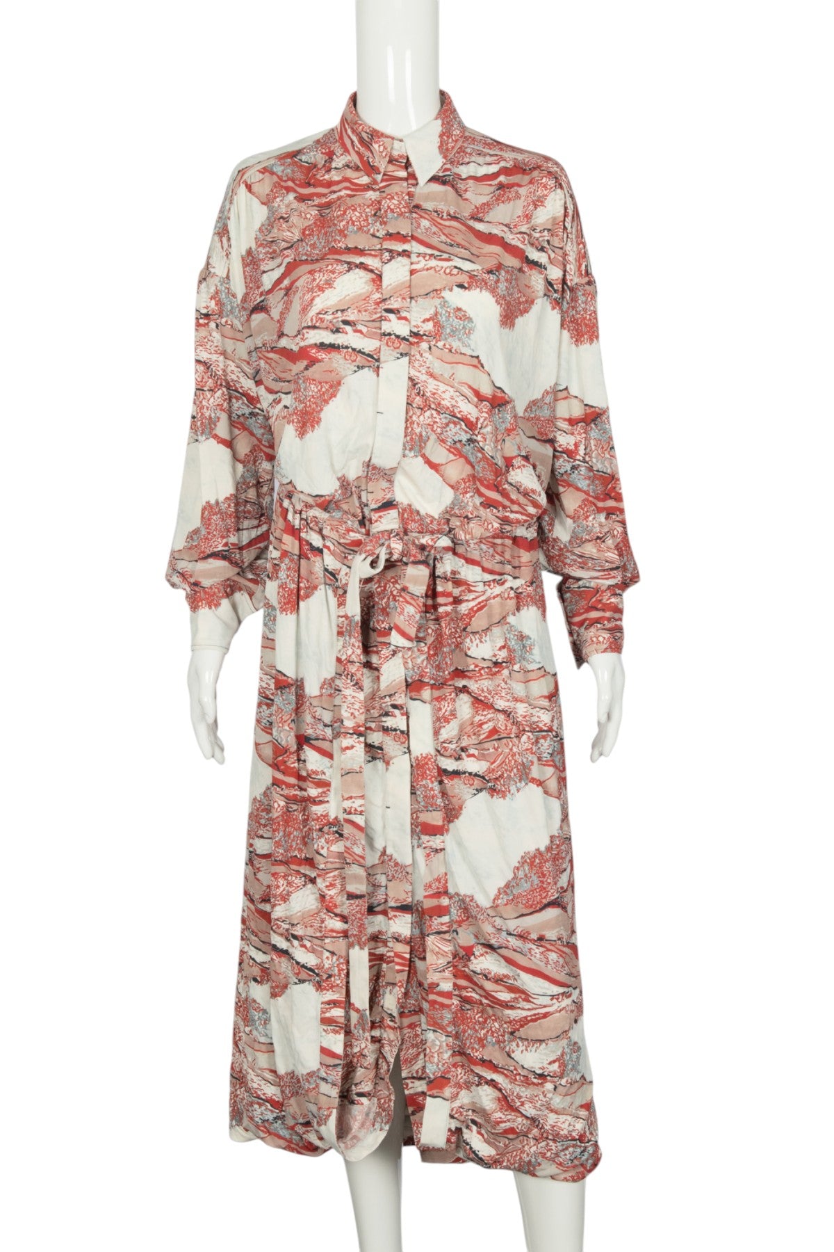 PROENZA SCHOULER Red Multi Crepe Printed Maxi Shirt Dress Size XS