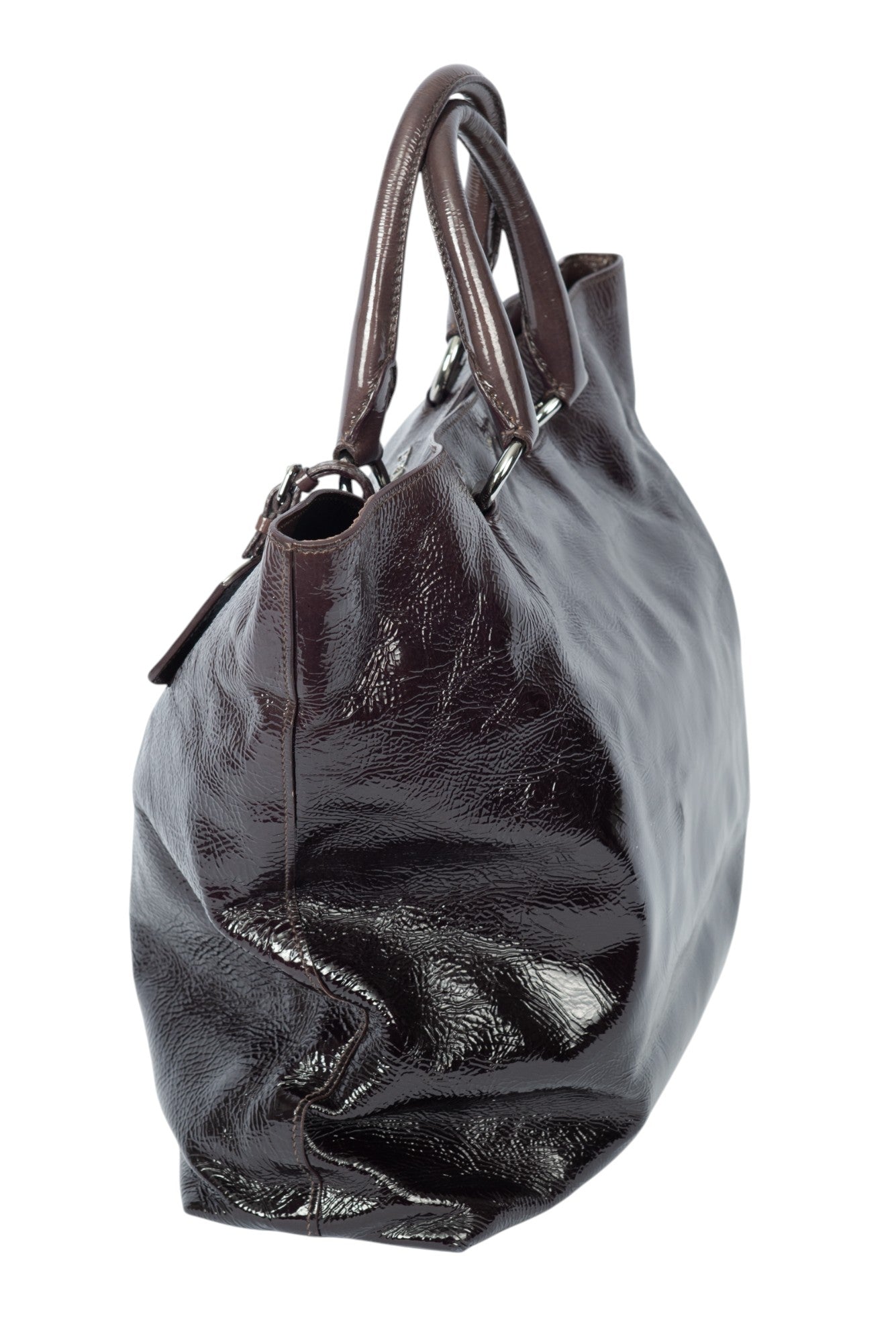 PRADA Purple Patent Leather Logo Tote Bag