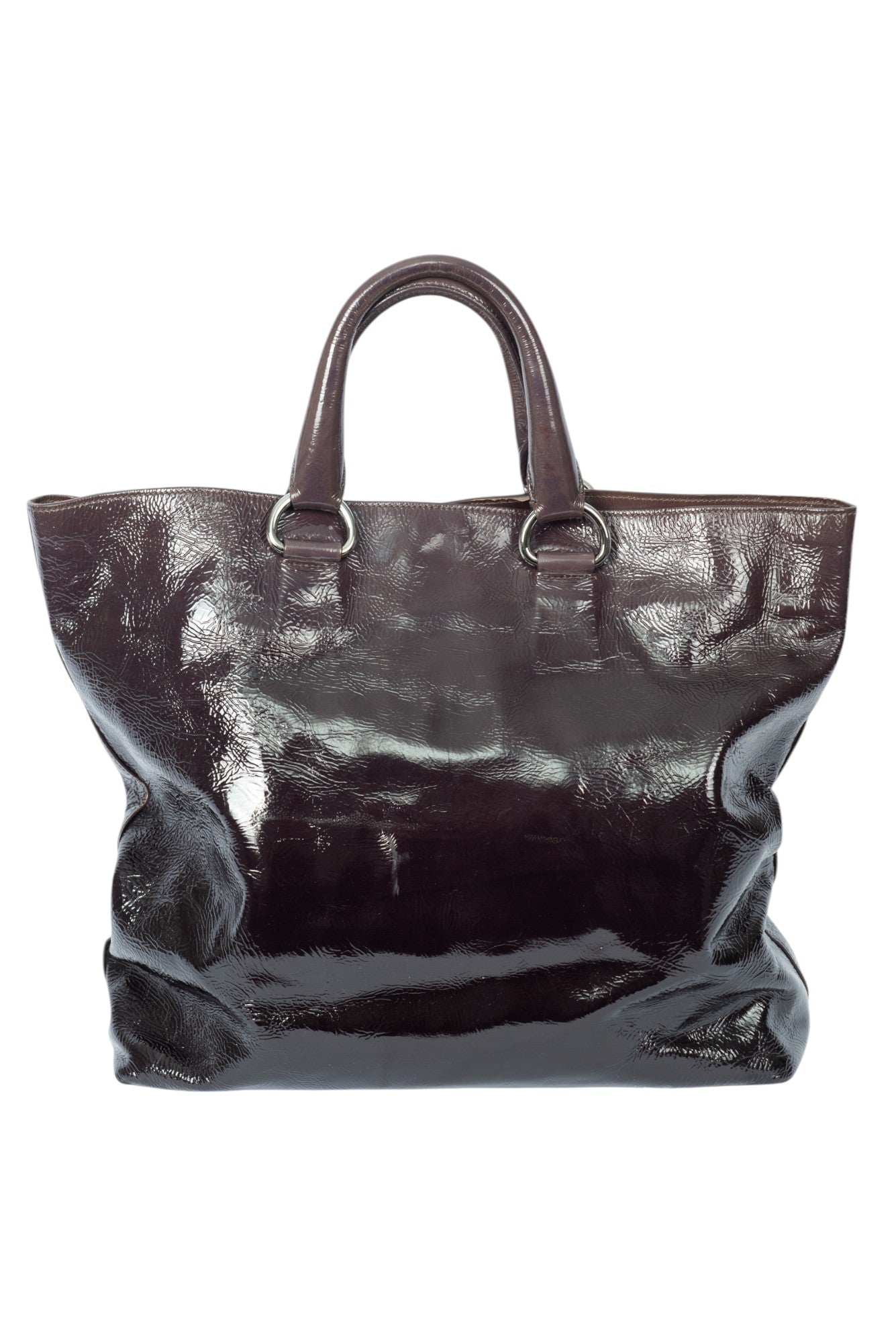 PRADA Purple Patent Leather Logo Tote Bag
