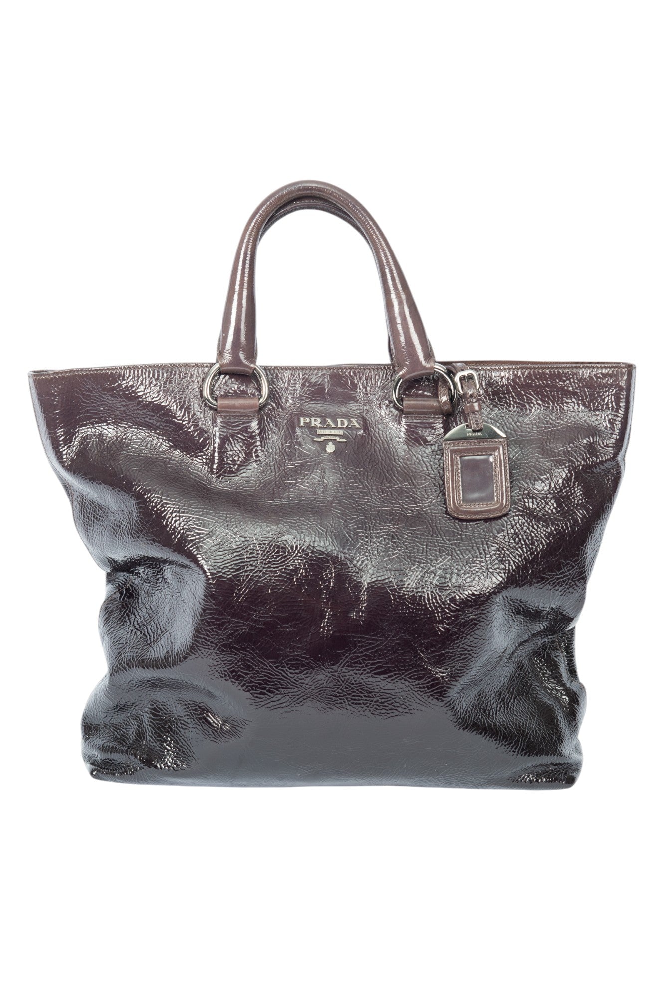 PRADA Purple Patent Leather Logo Tote Bag