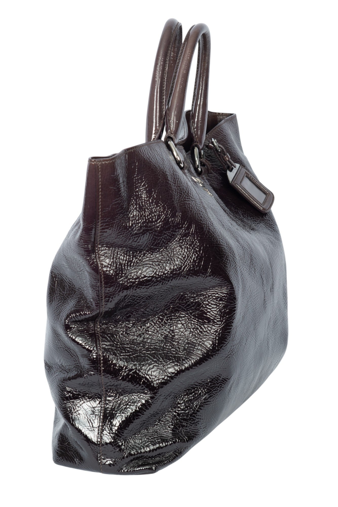 PRADA Purple Patent Leather Logo Tote Bag