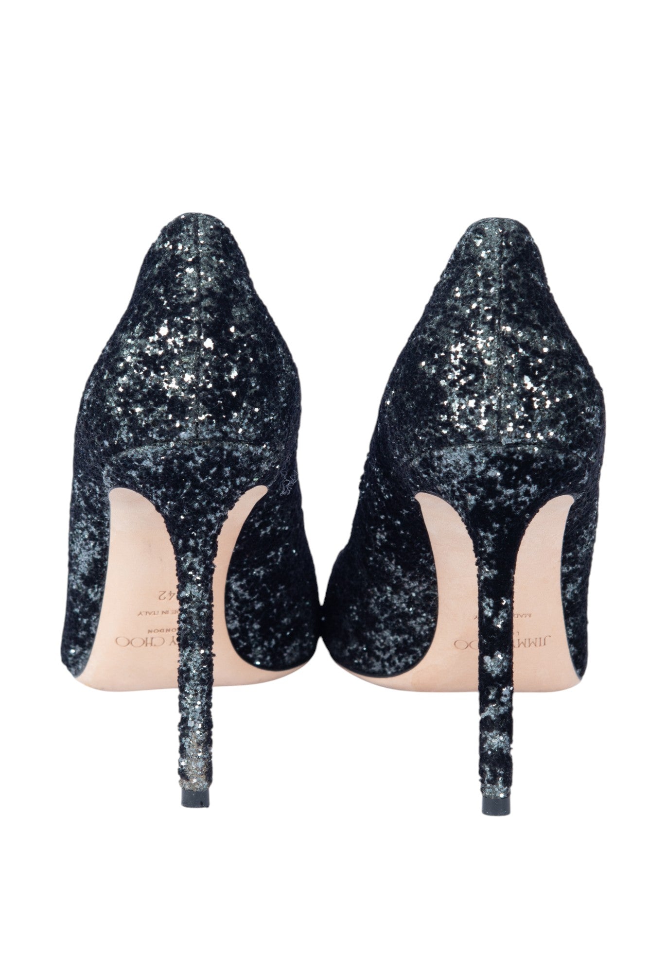 JIMMY CHOO Black Glitter Romy 100 Pumps Size 42 US 12