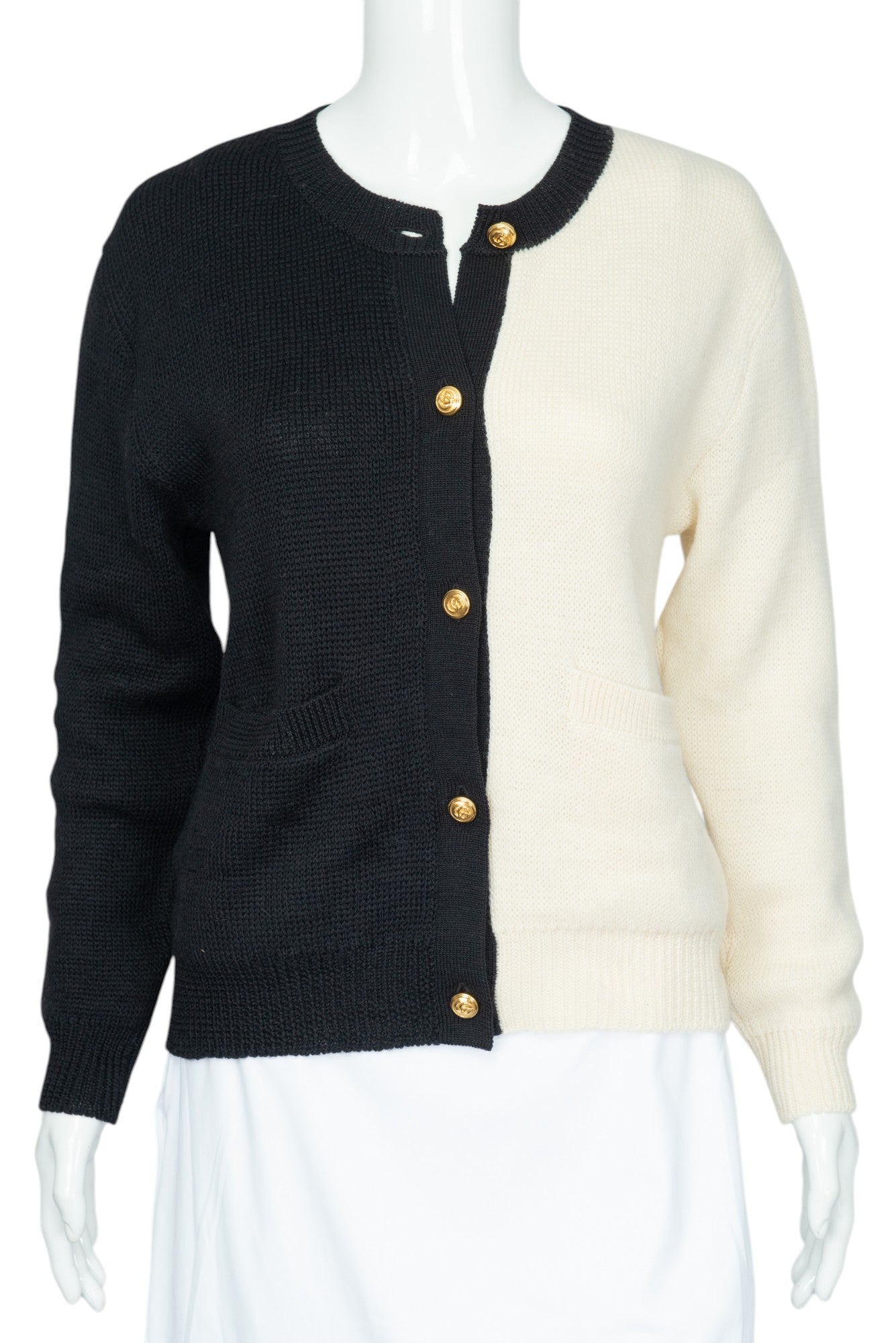 GUCCI Black White Wool Knit Split Cardigan Sweater Size Small