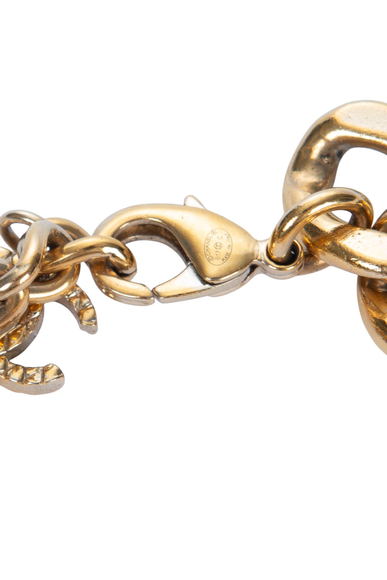 CHANEL Gold CC Quilted Crystal Link Chain Bracelet