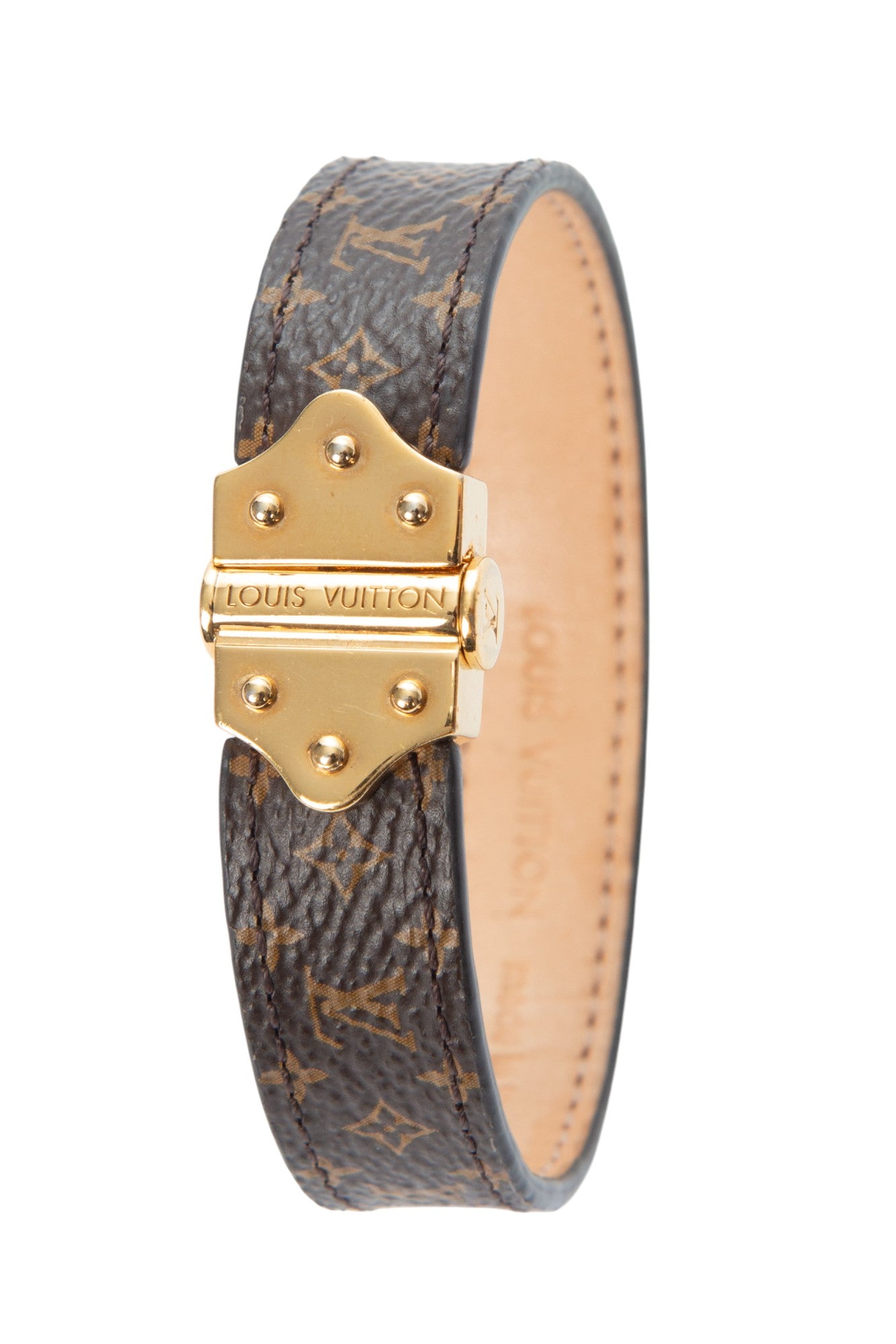 LOUIS VUITTON Brown Leather Nano Monogram Bracelet