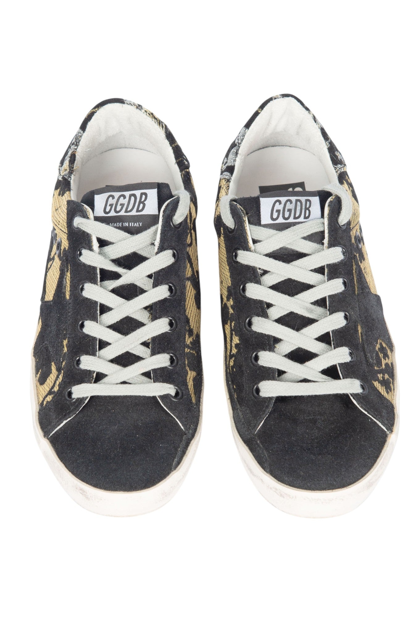 GOLDEN GOOSE Black Gold Suede Blossom Superstar Sneakers Size 37 US 7