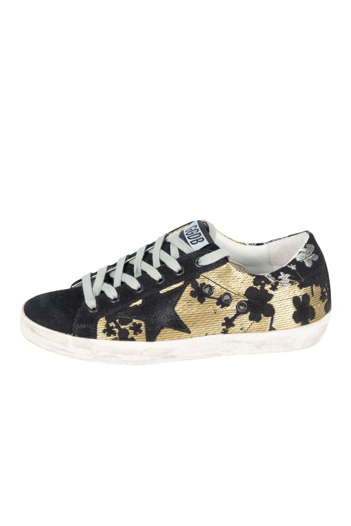 GOLDEN GOOSE Black Gold Suede Blossom Superstar Sneakers Size 37 US 7