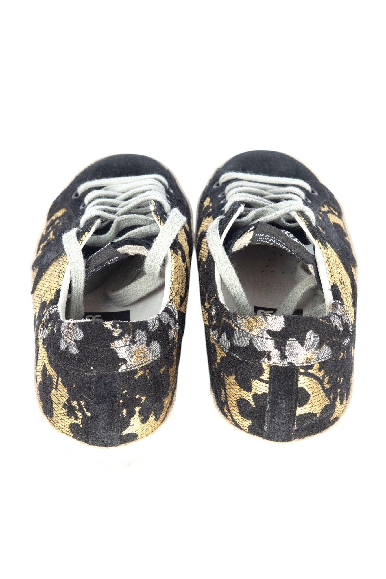 GOLDEN GOOSE Black Gold Suede Blossom Superstar Sneakers Size 37 US 7