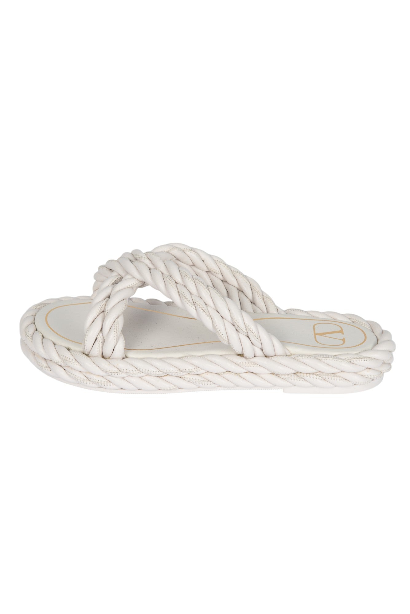 VALENTINO GARAVANI White Braided Leather Slide Sandals Size 36 US 6