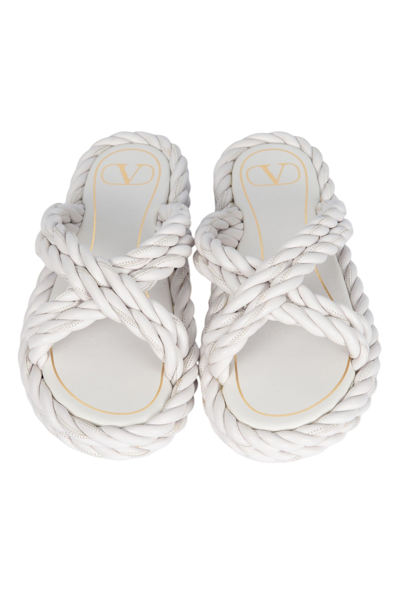 VALENTINO GARAVANI White Braided Leather Slide Sandals Size 36 US 6