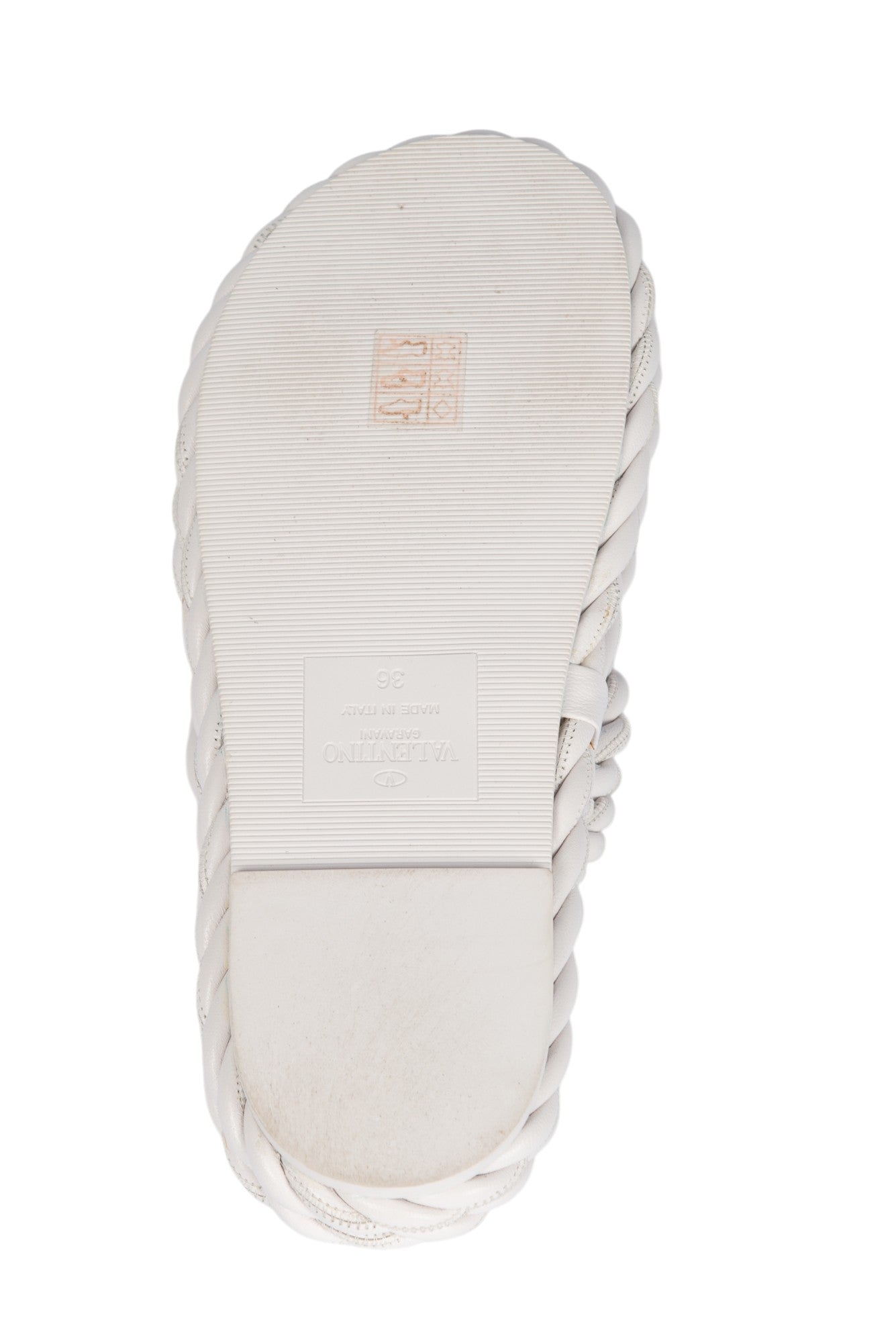 VALENTINO GARAVANI White Braided Leather Slide Sandals Size 36 US 6