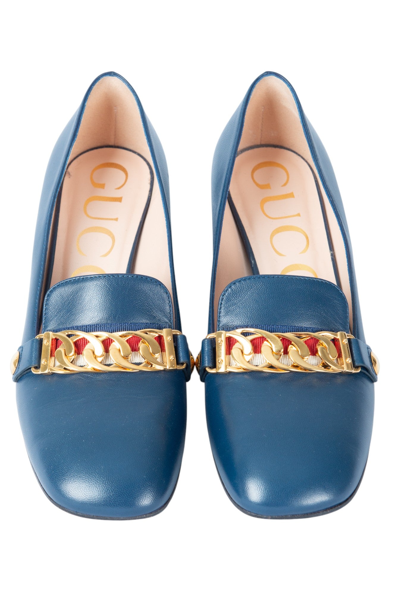 GUCCI Blue Leather Sylvie Malaga Kid Pumps Size 36.5 US 6.5