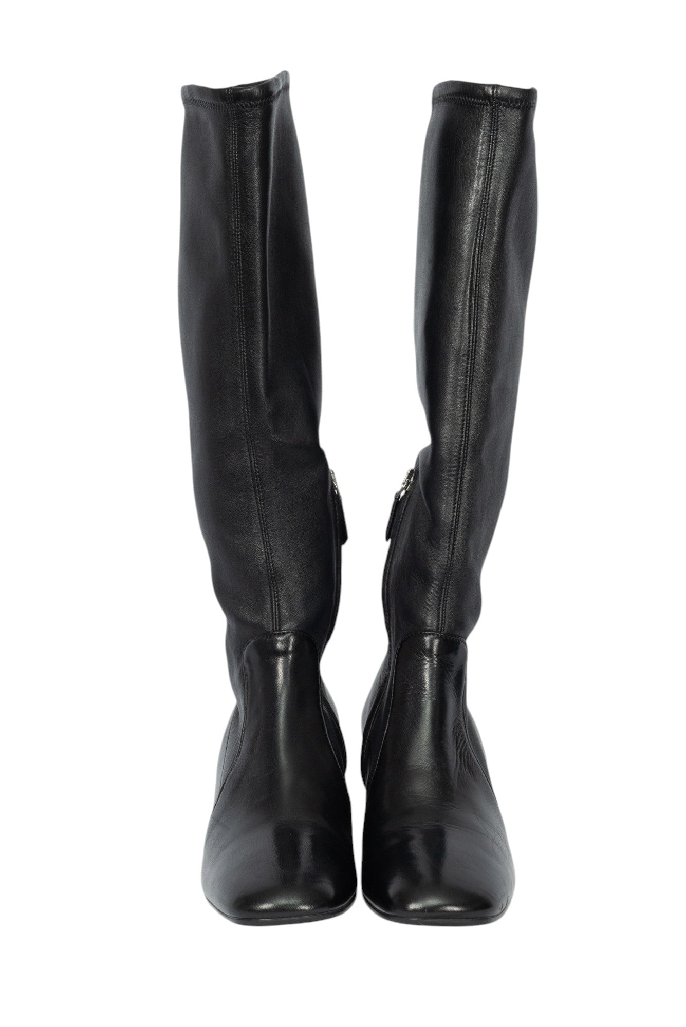 PRADA Black Leather Knee-High Boots Size 37.5 US 7.5