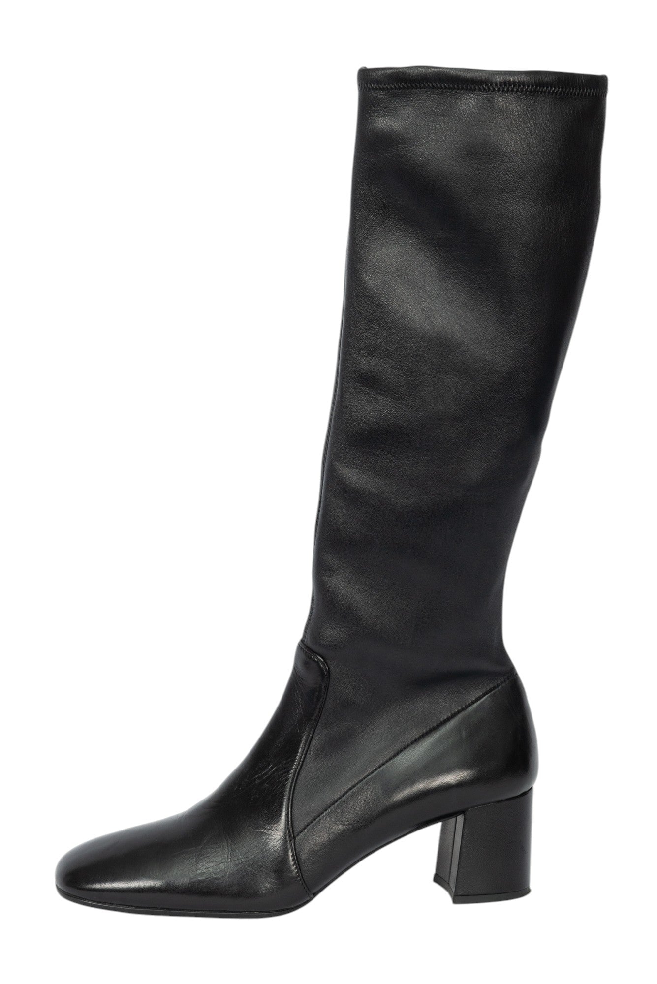 PRADA Black Leather Knee-High Boots Size 37.5 US 7.5