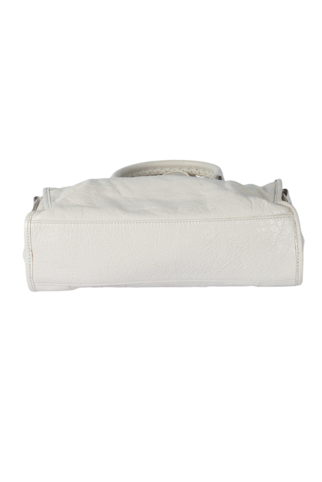 BALENCIAGA White Leather Classic Motorcycle City Bag