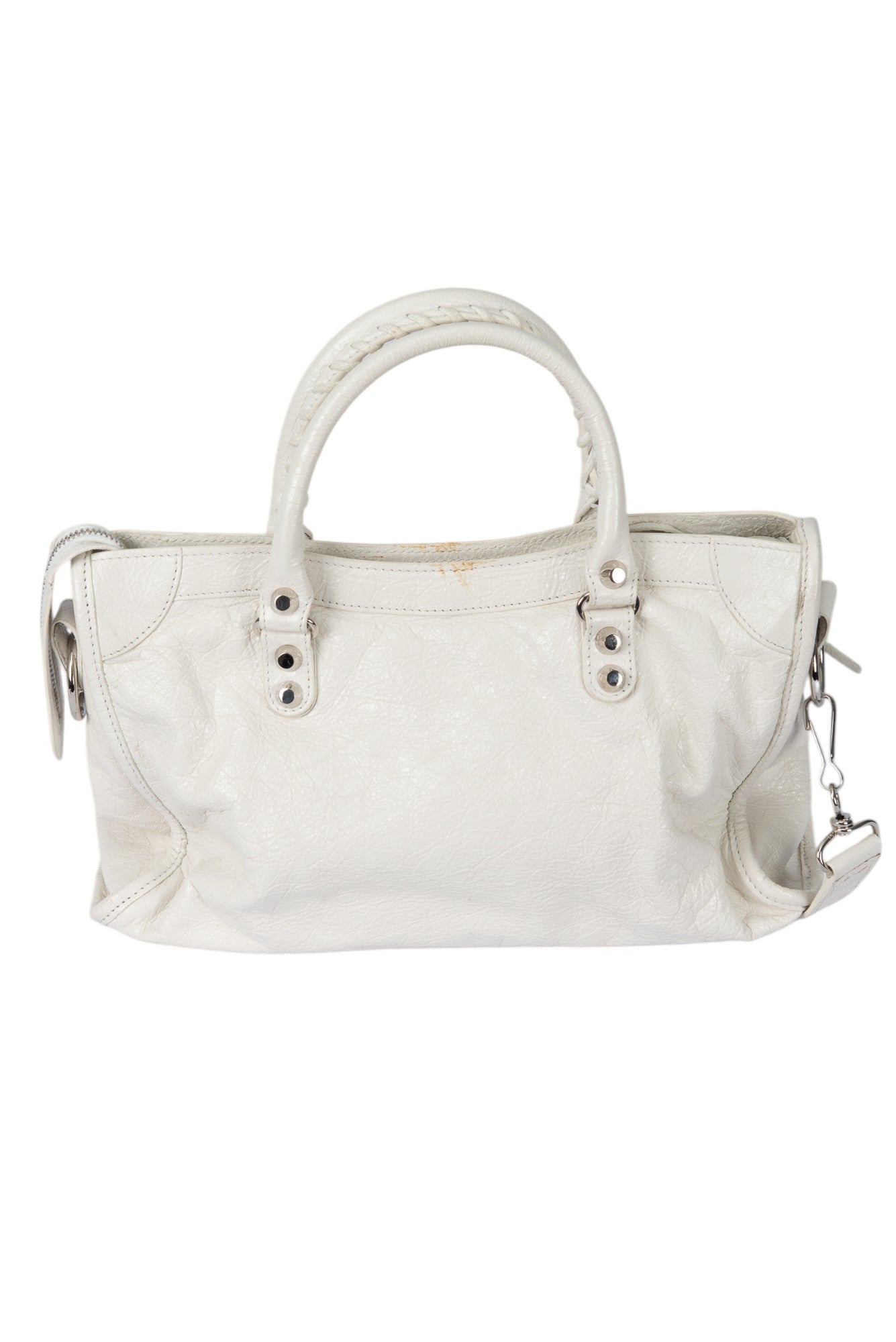 BALENCIAGA White Leather Classic Motorcycle City Bag