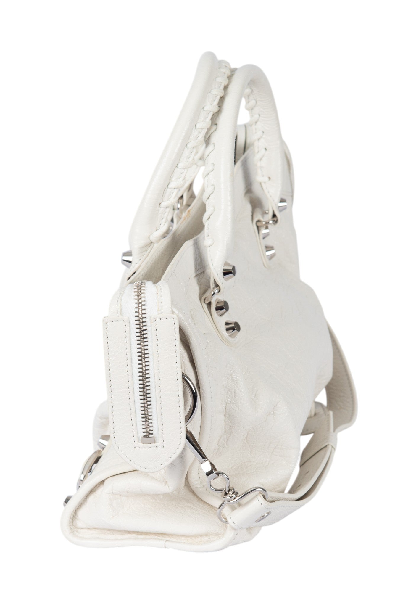 BALENCIAGA White Leather Classic Motorcycle City Bag