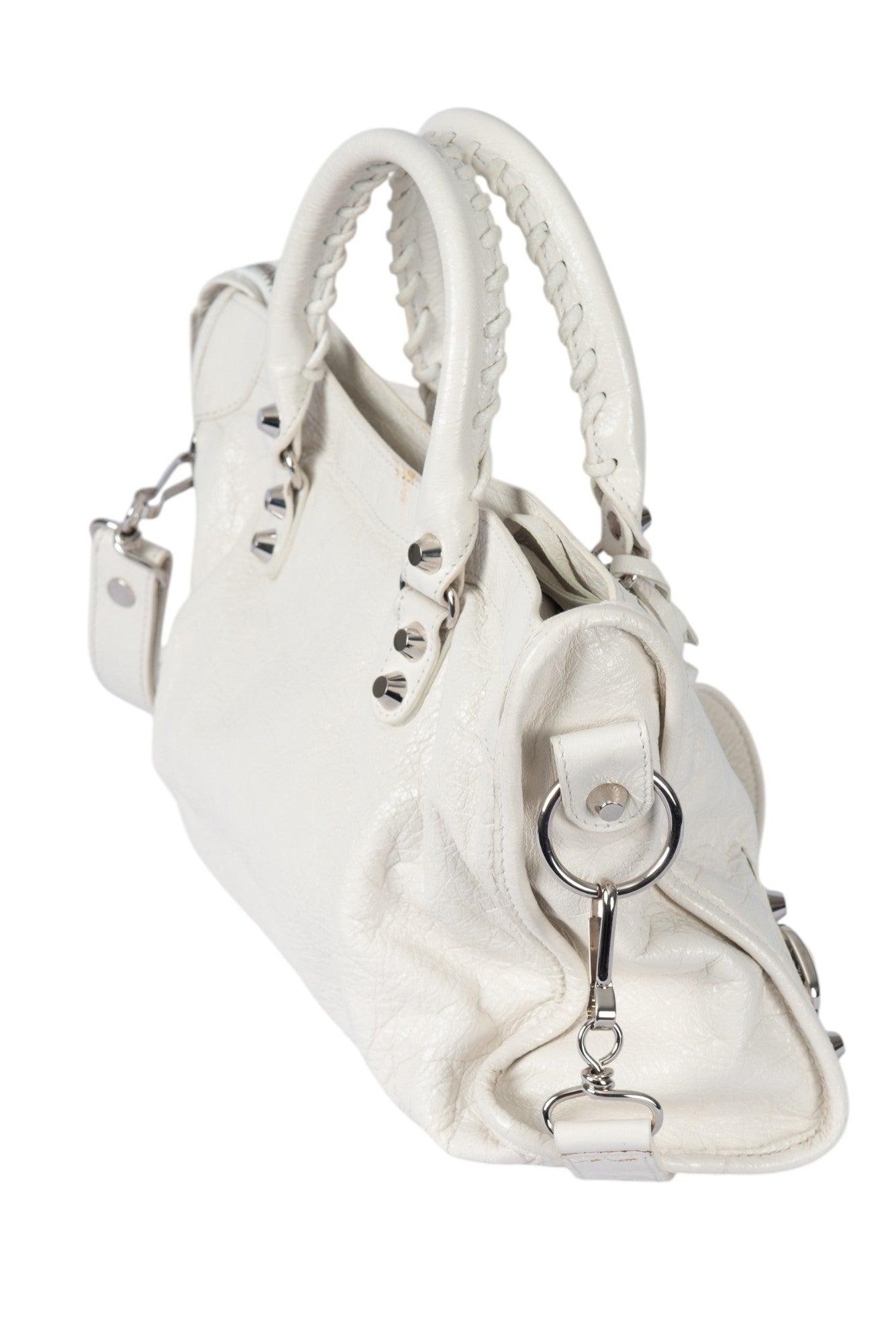 BALENCIAGA White Leather Classic Motorcycle City Bag