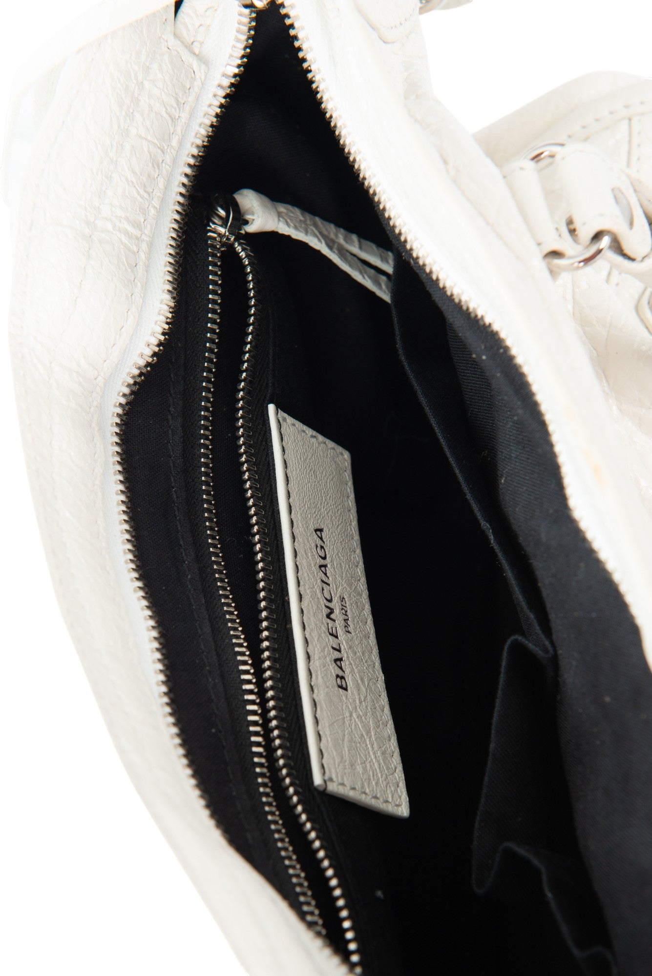 BALENCIAGA White Leather Classic Motorcycle City Bag