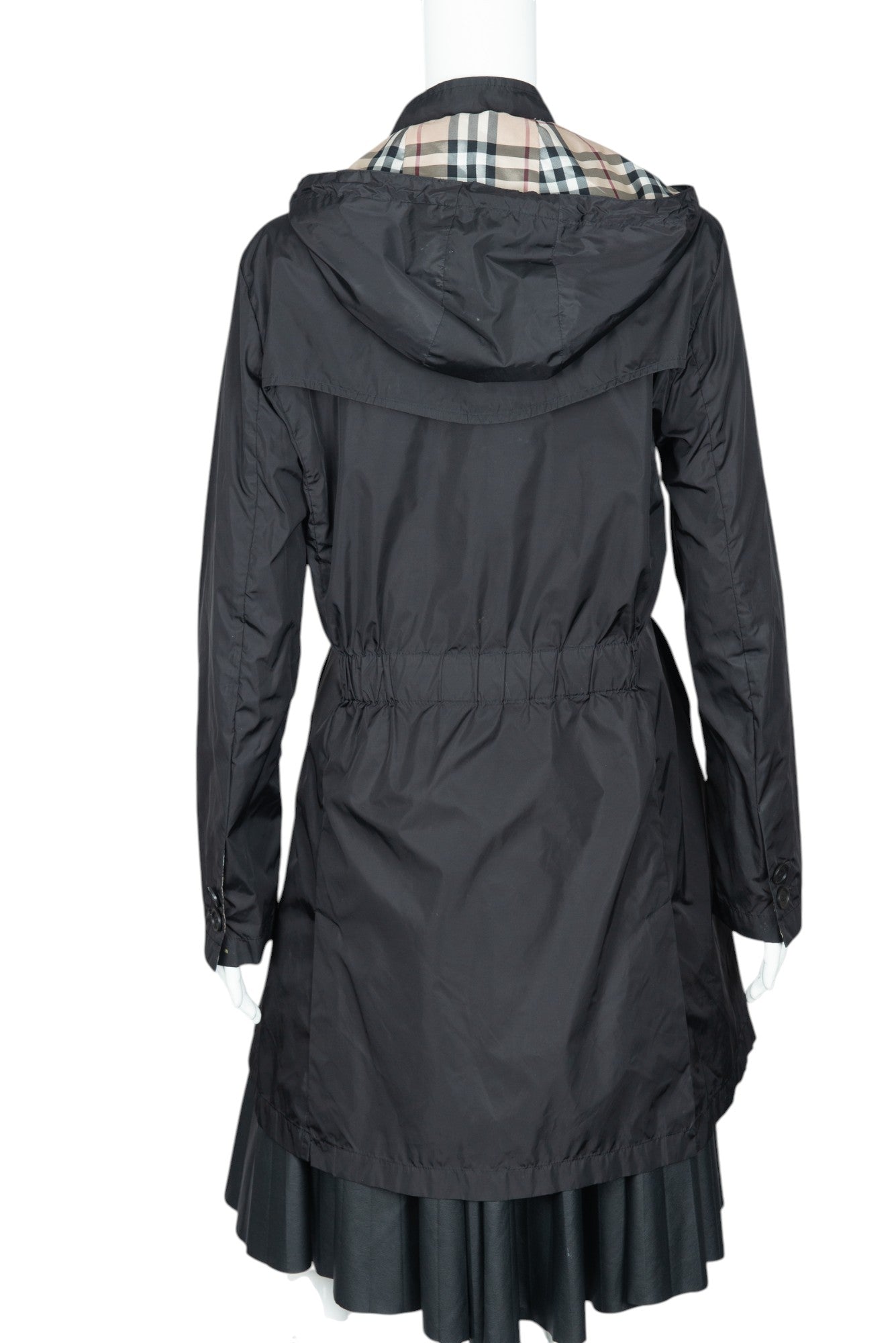 BURBERRY Black Nylon Hooded Trench Coat Size M