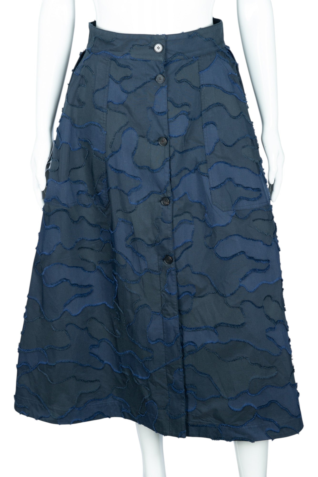 CHRISTIAN DIOR Navy Blue Cotton Camouflage Midi Skirt Size 6 EU 38